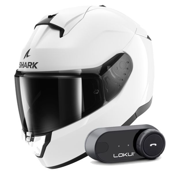 Casque Integral Shark Ridill 2 Blank WHU + Kit Bluetooth Lokui K30