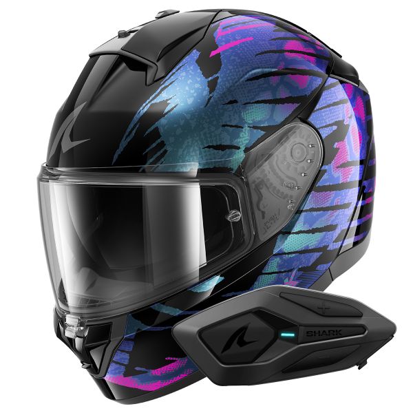 Casque Integral Shark Ridill 2 Reptaia KVX + Kit Bluetooth Sena for Shark Solo