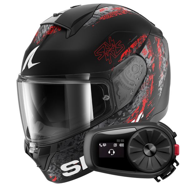 Casque Integral Shark Ridill 2 Speed-Vib Mat KAR + Kit Bluetooth 5S Solo