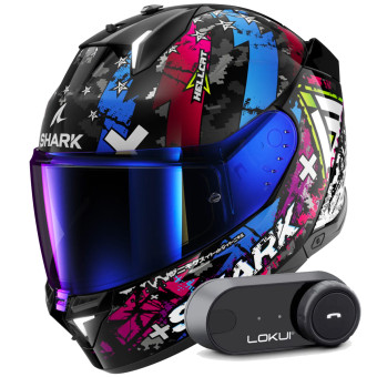 Casque Integral Shark Skwal i3 Hellcat KUB + Kit Bluetooth Lokui K30