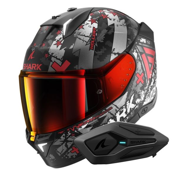Casque Integral Shark Skwal i3 Hellcat Mat KUR + Kit Bluetooth Sena for Shark Solo