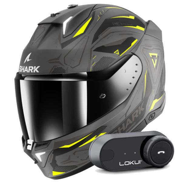 Casque Integral Shark Skwal i3 Linik AYK + Kit Bluetooth Lokui K30