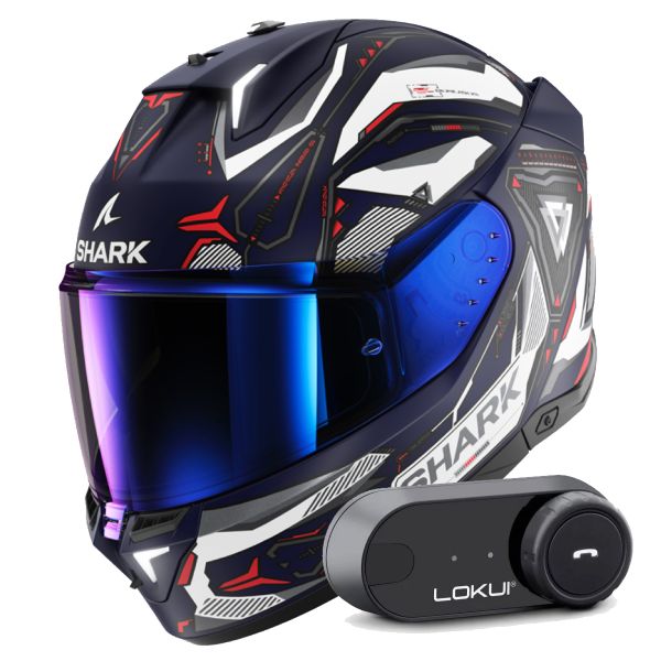 Casque Integral Shark Skwal i3 Linik BWR + Kit Bluetooth Lokui K30