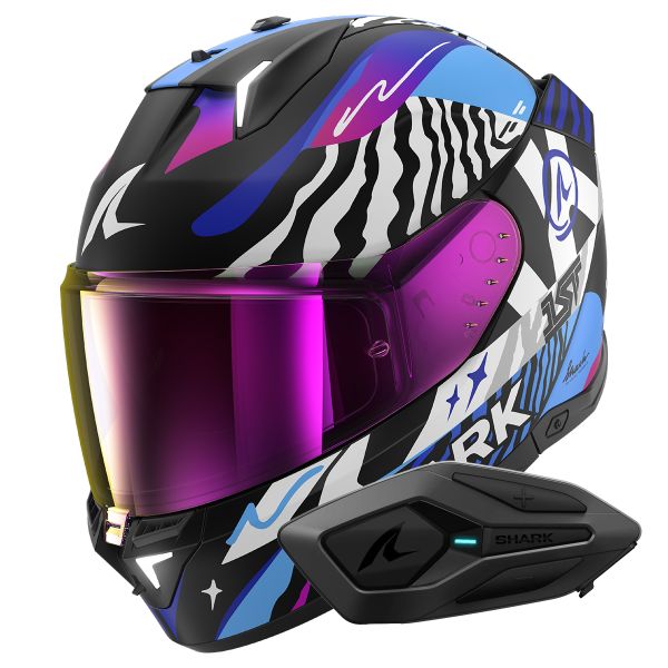 Casque Integral Shark Skwal i3 Speed-Fancy KWB + Kit Bluetooth Sena for Shark Solo