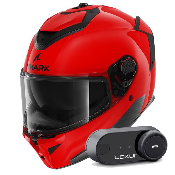 Casque Integral Shark Spartan GT Pro Blank RED + Kit Bluetooth Lokui K30