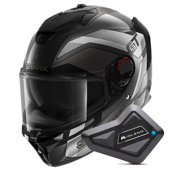 Casque Integral Shark Spartan GT Pro Ritmo Carbon Mat DSU + Kit Bluetooth BT Mini