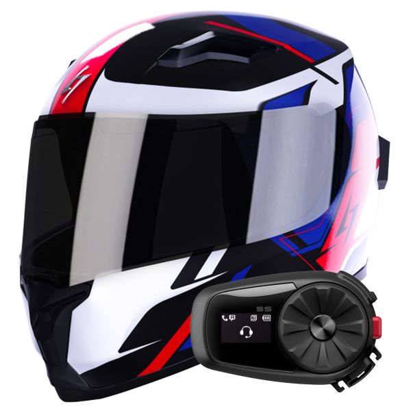 Casque Integral Stormer Wise Runner Blue Red White Pearly + Kit Bluetooth 5S Solo