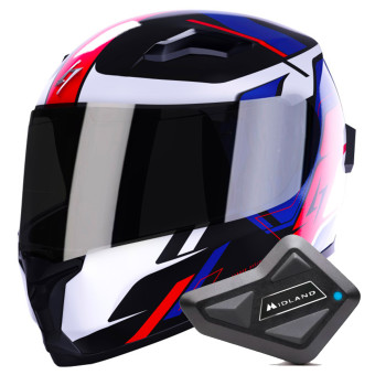 Casque Integral Stormer Wise Runner Blue Red White Pearly + Kit Bluetooth BT Mini
