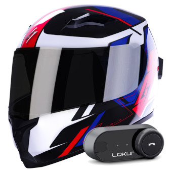 Casque Integral Stormer Wise Runner Blue Red White Pearly + Kit Bluetooth Lokui K30