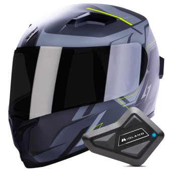 Casque Integral Stormer Wise Runner Grey Neon Yellow Matt + Kit Bluetooth BT Mini