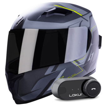 Casque Integral Stormer Wise Runner Grey Neon Yellow Matt + Kit Bluetooth Lokui K30