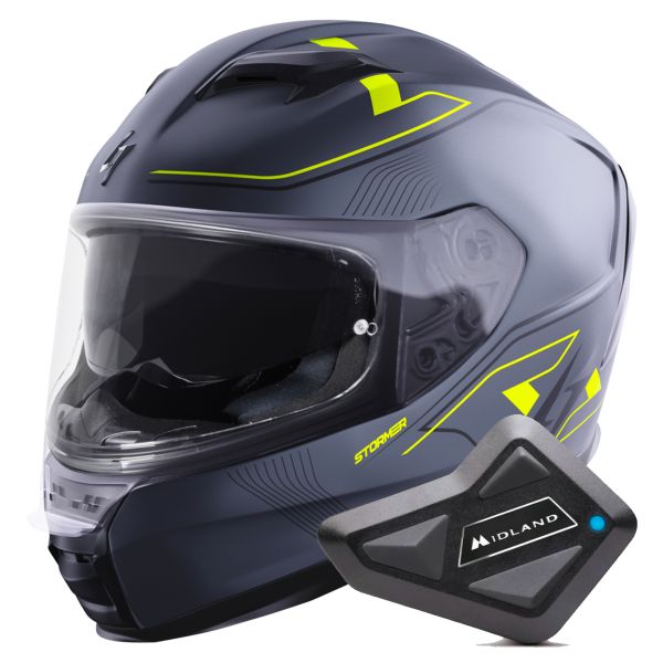 Casque Integral Stormer ZS 1001 Taken Grey Neon Yellow Matt + Kit Bluetooth BT Mini