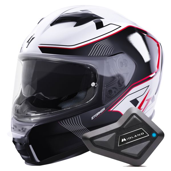 Casque Integral Stormer ZS 1001 Taken White Red Pearly + Kit Bluetooth BT Mini