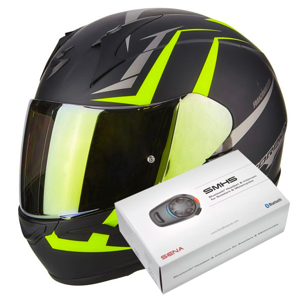 Casque Scorpion Exo 390 Hawk Matt Black Neon Yellow Kit Bluetooth