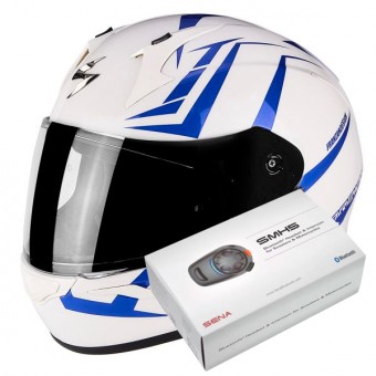 Casque Integral Scorpion Exo 390 Hawk Pearl White Blue + Kit Bluetooth Sena SMH5 Casque Integral Scorpion Exo 390 Hawk Pearl White Blue + Kit Bluetooth Sena SMH5