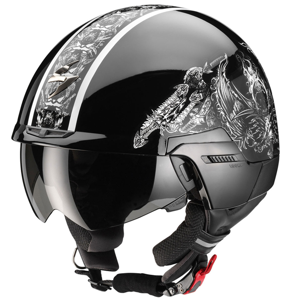 Casque Jet Scorpion EXO 100 Skull Noir Blanc