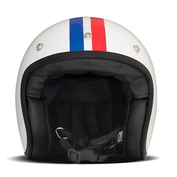 Casque Jet Dmd Vintage Triple Blanc ( Bleu Blanc Rouge )