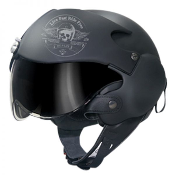 Casque Jet GPA Aircraft Skull Noir Mat
