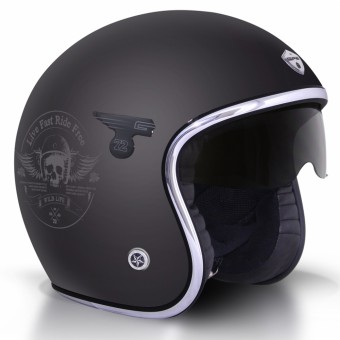 Casque Jet GPA Carbon Solar Skull Noir Mat