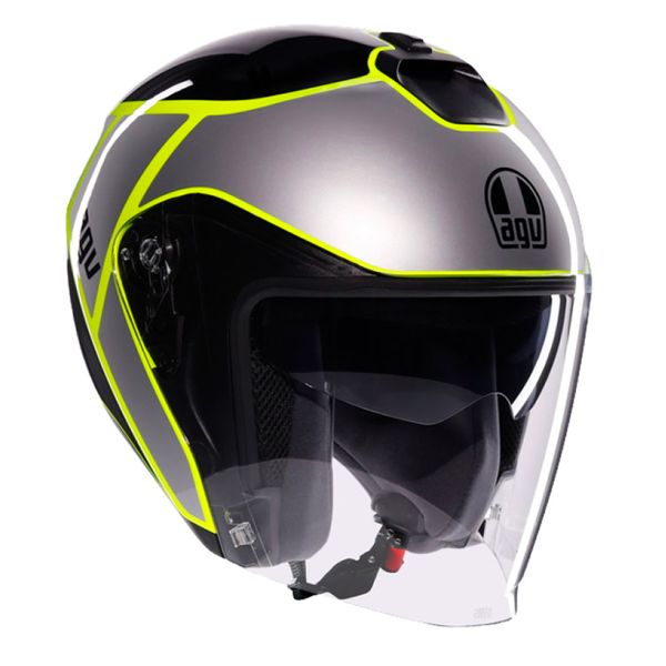 Casque Jet AGV Irides Davao Black Grey Yellow Fluo