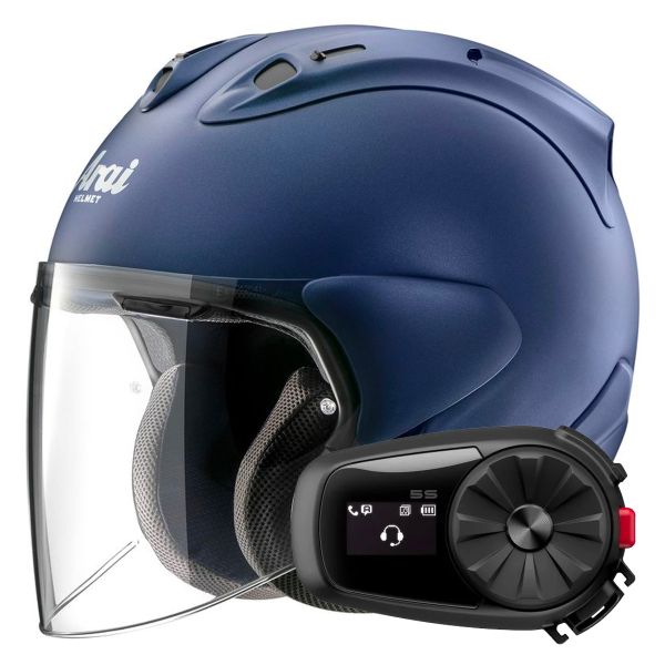 Casque Jet Arai SZ-R Vas Evo Matt Blue + Kit Bluetooth 5S Solo Casque Jet Arai SZ-R Vas Evo Matt Blue + Kit Bluetooth 5S Solo