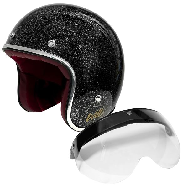 Casque Jet Everone Will Glitter Black + Ecran Relevable Sur 3 Pressions