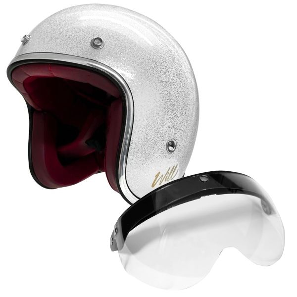Casque Jet Everone Will Glitter White + Ecran Relevable Sur 3 Pressions