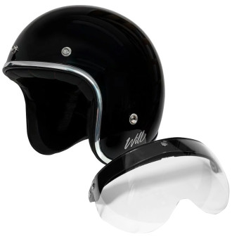 Casque Jet Everone Will Shiny Black + Ecran Relevable Sur 3 Pressions