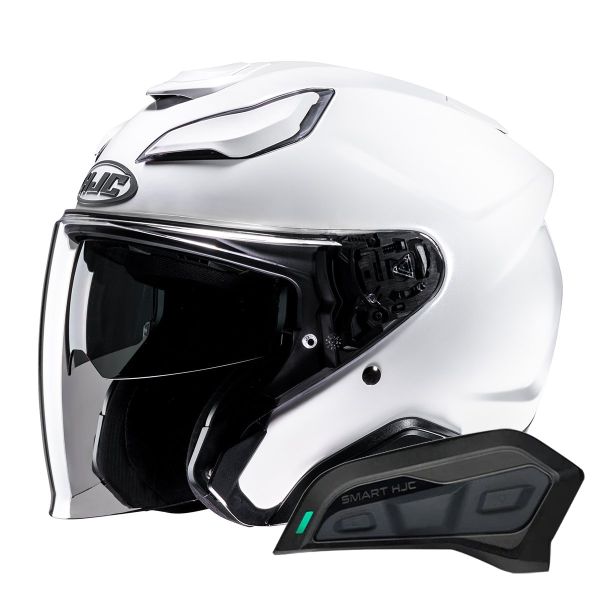 Casque Jet HJC F31 Pearl White + Kit Bluetooth Smart 11Be Casque Jet HJC F31 Pearl White + Kit Bluetooth Smart 11Be
