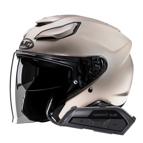 Casque Jet HJC F31 Semi Flat Sand Beige + Kit Bluetooth Smart 21B Flat Black Casque Jet HJC F31 Semi Flat Sand Beige + Kit Bluetooth Smart 21B Flat Black