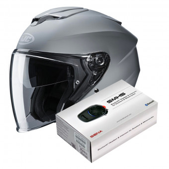 HJC casque intégral modulable en jet vintage FIBRE V90 moto scooter gris  métal