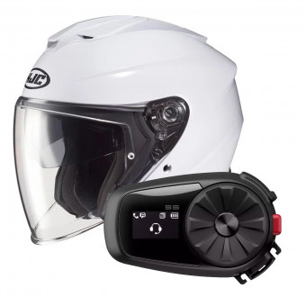 Casque Jet HJC I30 Pearl White + Kit Bluetooth Sena 5S