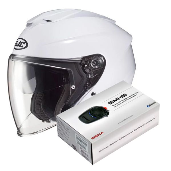 Casque Jet HJC I30 Pearl White + Kit Bluetooth Sena SMH5
