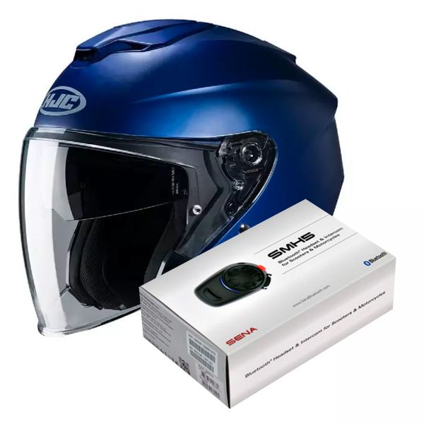 Casque Jet HJC I30 Semi Flat Metallic Blue + Kit Bluetooth Sena SMH5