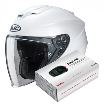 Casque Jet HJC I30 Semi Flat Pearl White + Kit Bluetooth Sena SMH5