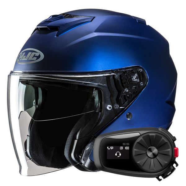 Casque Jet HJC i31 Semi Flat Metallic Blue + Kit Bluetooth 5S Solo Casque Jet HJC i31 Semi Flat Metallic Blue + Kit Bluetooth 5S Solo