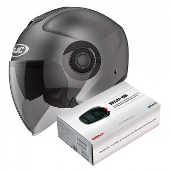 Casque Jet HJC I40 Semi Flat Titanium + Kit Bluetooth Sena SMH5