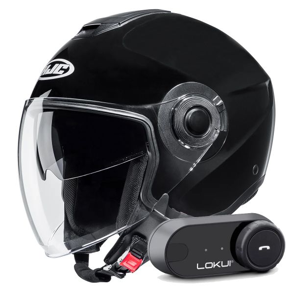 Casque Jet HJC i40N Black + Kit Bluetooth Lokui K30