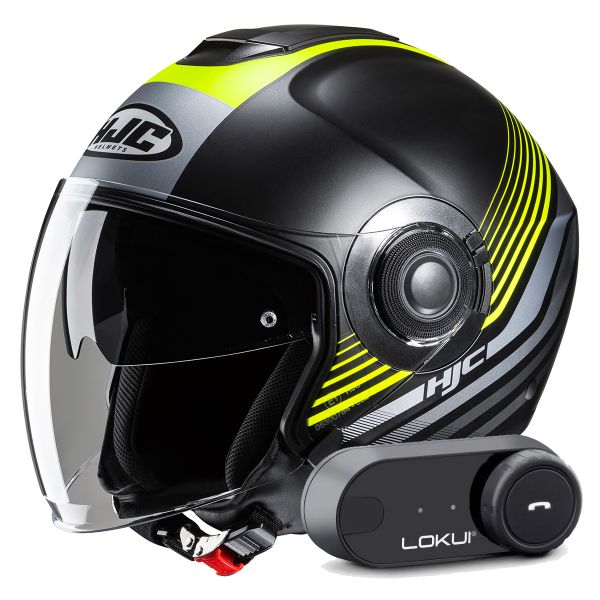 Casque Jet HJC i40N Dova MC3HSF + Kit Bluetooth Lokui K30