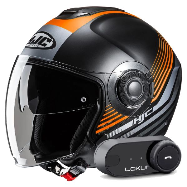 Casque Jet HJC i40N Dova MC7SF + Kit Bluetooth Lokui K30