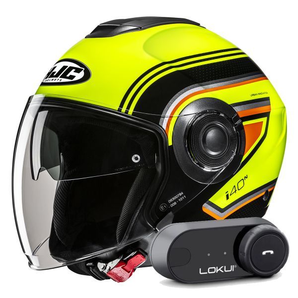 Casque Jet HJC i40N Linia MC3H + Kit Bluetooth Lokui K30