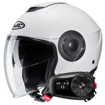 Casque Jet HJC i40N Pearl White+ Kit Bluetooth 5S Solo