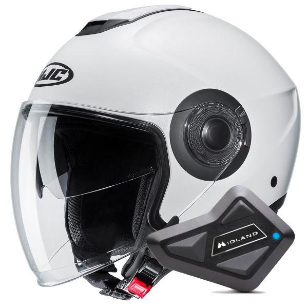 Casque Jet HJC i40N Pearl White + Kit Bluetooth BT Mini