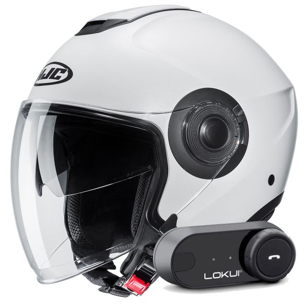 Casque Jet HJC i40N Pearl White + Kit Bluetooth Lokui K30 Casque Jet HJC i40N Pearl White + Kit Bluetooth Lokui K30