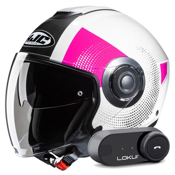 Casque Jet HJC i40N Pyle MC8 + Kit Bluetooth Lokui K30