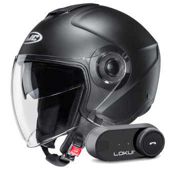 Casque Jet HJC i40N Semi Flat Black + Kit Bluetooth Lokui K30