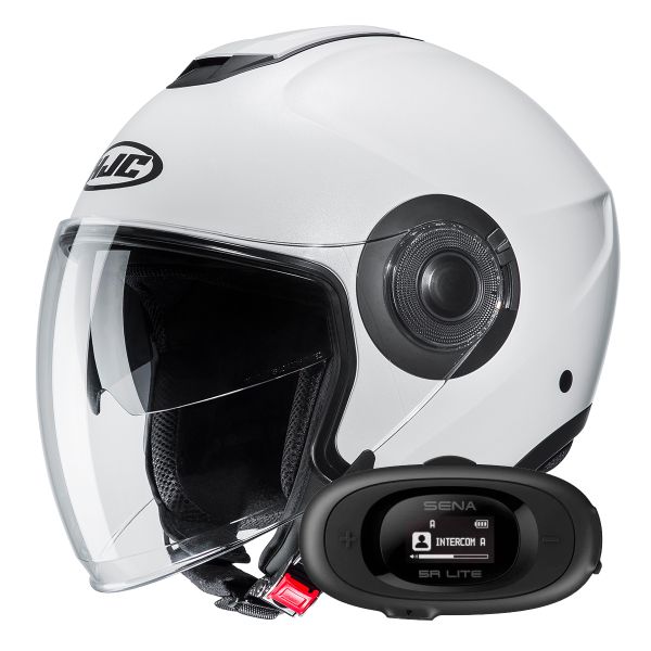 Casque Jet HJC i40N Semi Flat Pearl White+ Kit bluetooth 5R Lite Solo