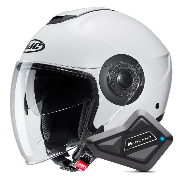 Casque Jet HJC i40N Semi Flat Pearl White + Kit Bluetooth BT Mini