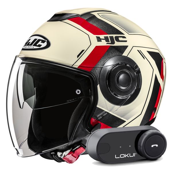 Casque Jet HJC i40N Velu MC1 + Kit Bluetooth Lokui K30
