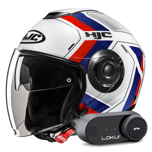 Casque Jet HJC i40N Velu MC21 + Kit Bluetooth Lokui K30